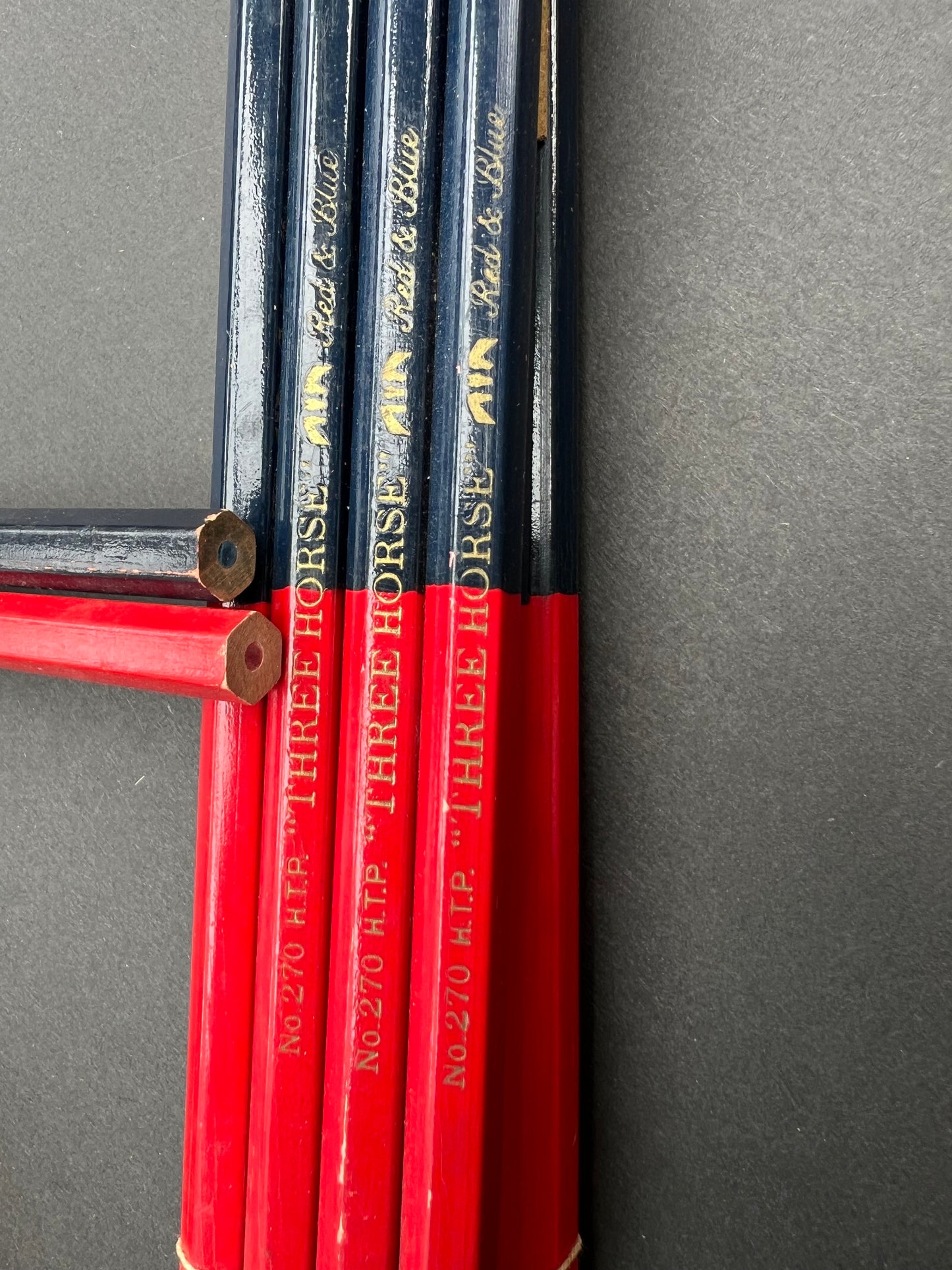 A Bundle of 12 Vintage THREE HORSE  Double Ended Red & Blue Pencils