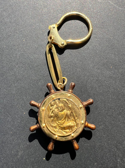 Vintage St Christopher on Ships Wheel Key Ring