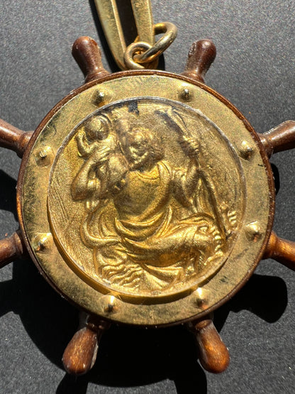 Vintage St Christopher on Ships Wheel Key Ring