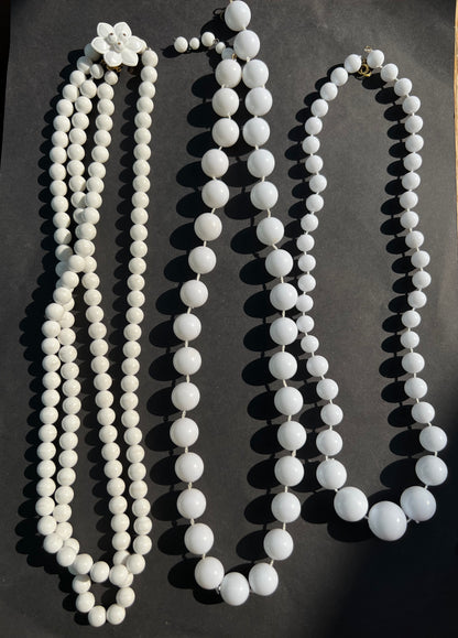 Job Lot of 20 Vintage White Bead Necklaces - 7 Different Designs.