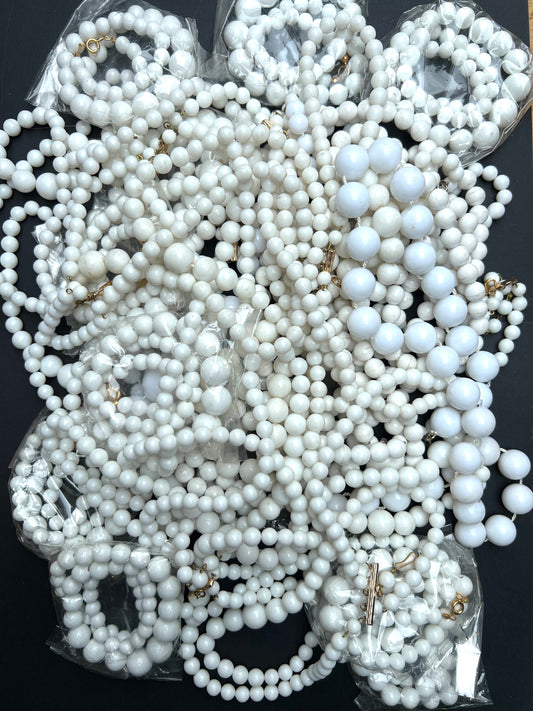 Job Lot of 20 Vintage White Bead Necklaces - 7 Different Designs.