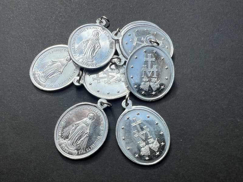 Vintage 1940s Catholic Double Sided Holy Medallion  - German - 2.5cm - Aluminium