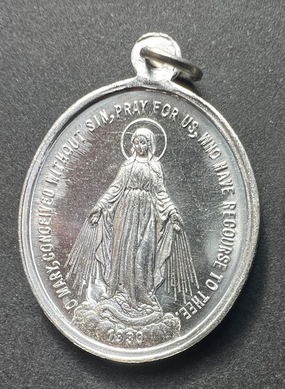 Vintage 1940s Catholic Double Sided Holy Medallion  - German - 2.5cm - Aluminium