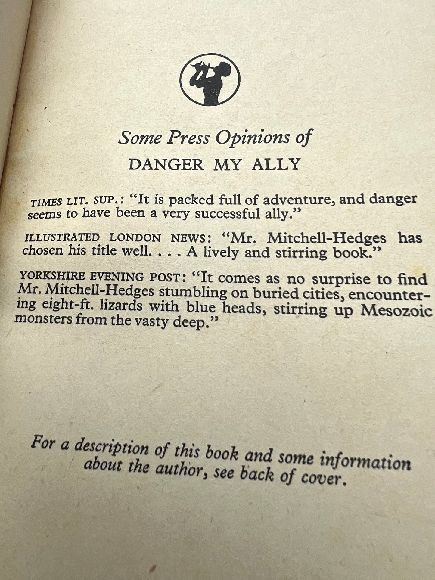 1956 Pan Book Danger My Ally A Personal Story Of His Adventures By F. A. Mitchell-Hedges