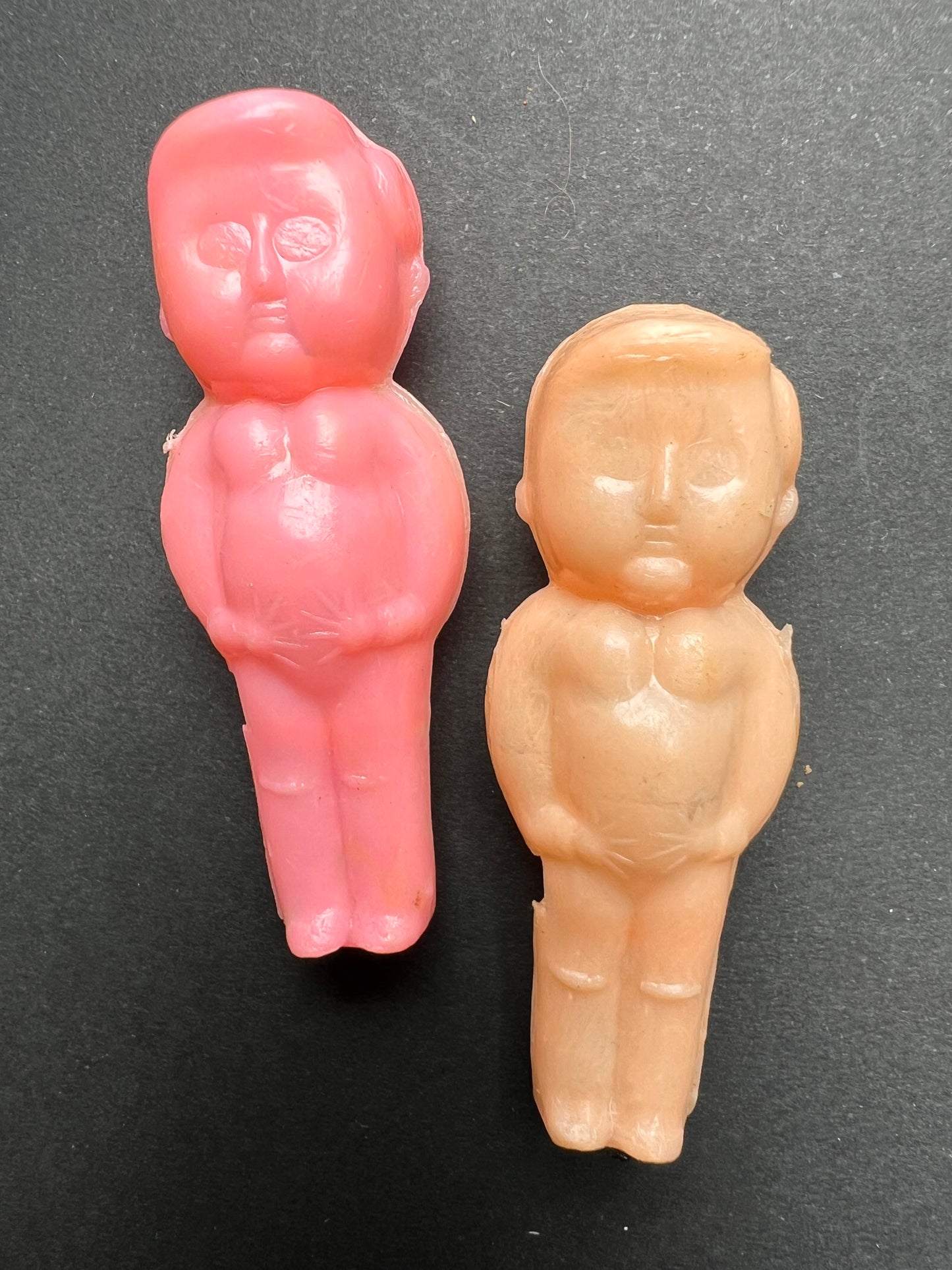 Exceptionally Scary Vintage Whistles .. Naked Figures with Blank Eyes, LONG Fingers + Flat Heads