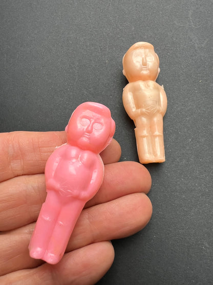 Exceptionally Scary Vintage Whistles .. Naked Figures with Blank Eyes, LONG Fingers + Flat Heads