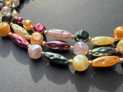 Glowing Jewel Coloured Vintage 3 Strand Glass Bead Necklace
