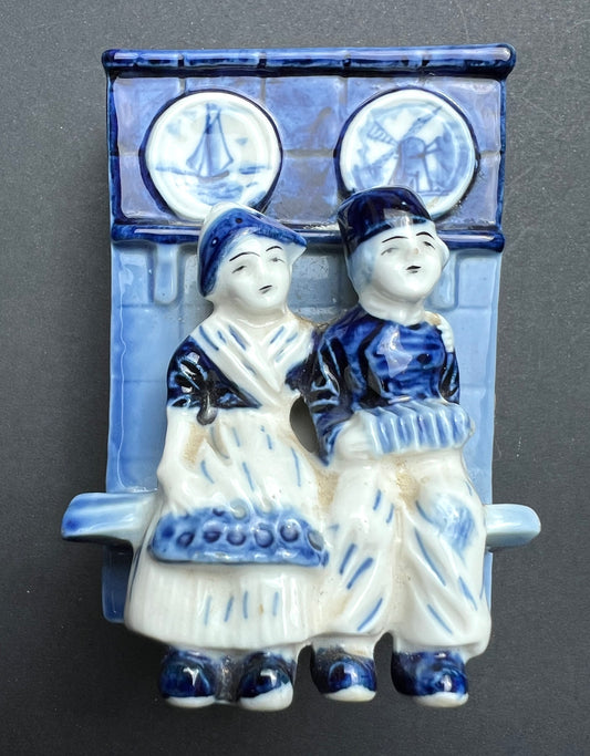 Vintage Ceramic Dutch Couple Toothbrush Holder Made in Germany