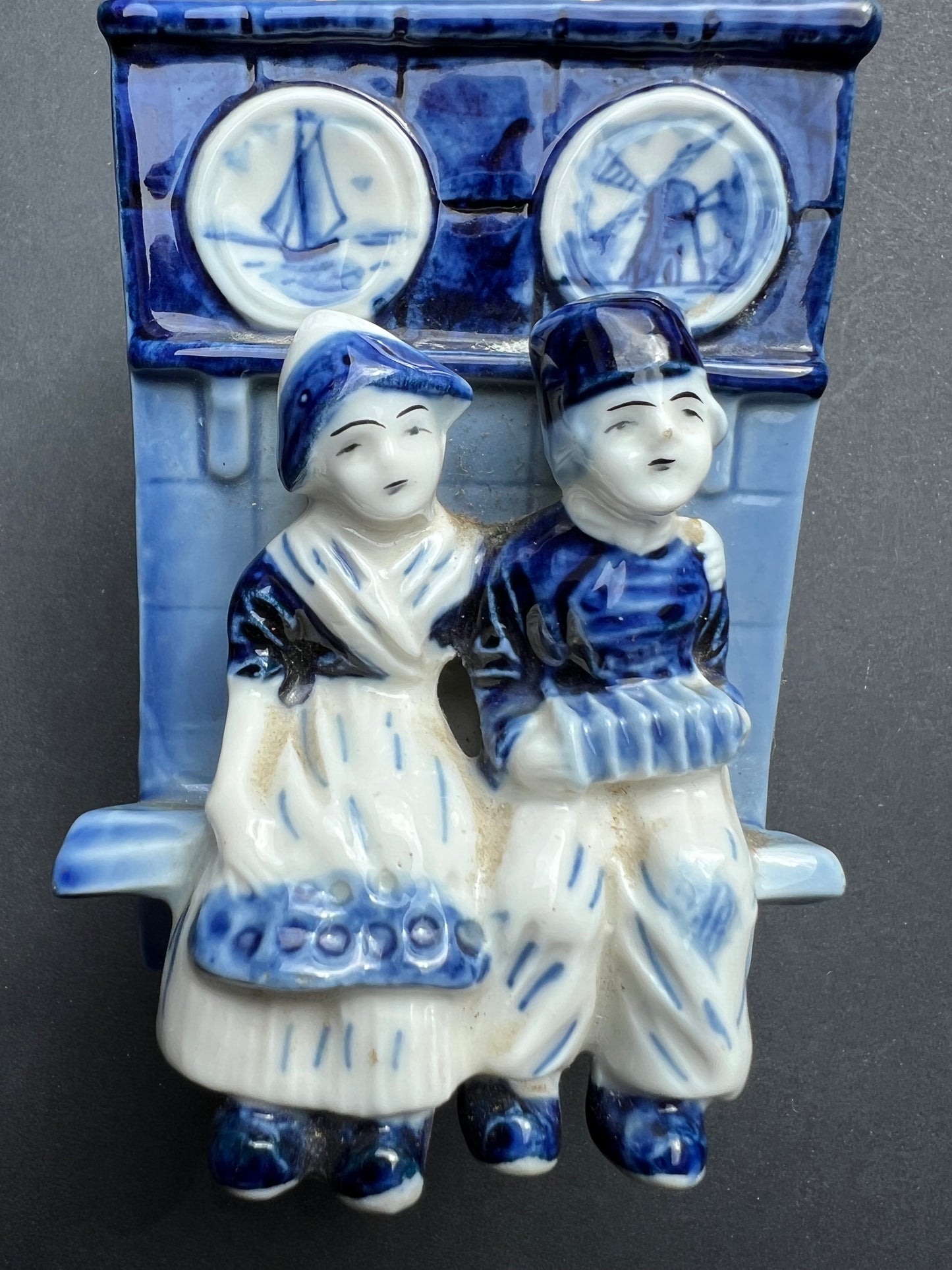 Vintage Ceramic Dutch Couple Toothbrush Holder Made in Germany