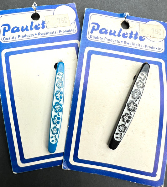 Pretty Floral Vintage Black or Blue 6cm Hair Pins