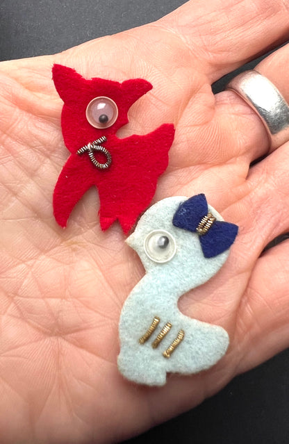 Sweet Little 1940s Felt Appliques with Googly Eyes and Bells