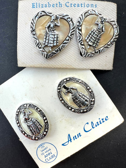 Vintage Dancing Figures Clip On Earrings