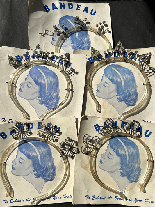Job Lot of 5 Vintage Diamante Hair Bands (tarnished)
