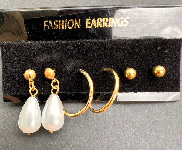 3 Pairs of Vintage 1980s Earrings for Pierced Ears