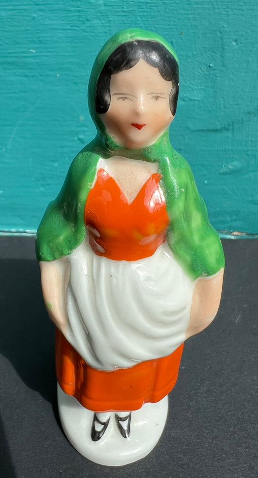 Beautiful Hand Painted 1920s Country Maiden Ceramic Toothbrush Holder