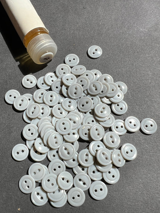 Job lot of 105 Vintage Plastic Light Grey 1cm Buttons