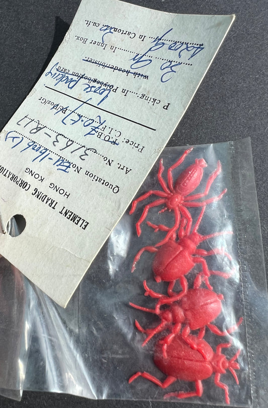 Vintage Salesman's Sample Bag of 4 Red Bugs