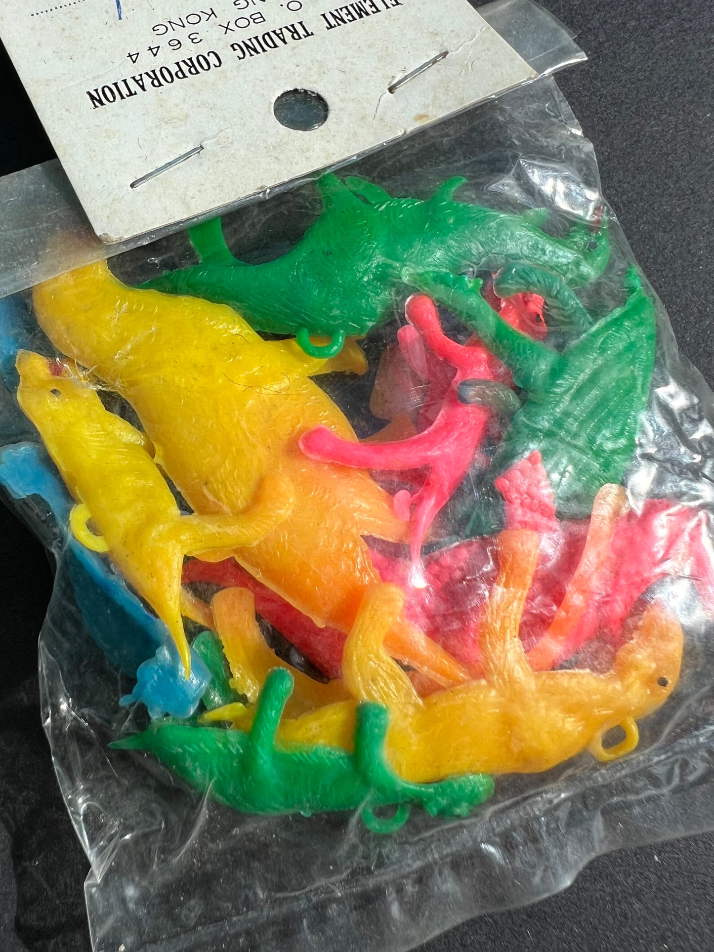 Vintage Salesman's Sample Bag of Neon Dinosaur Charms