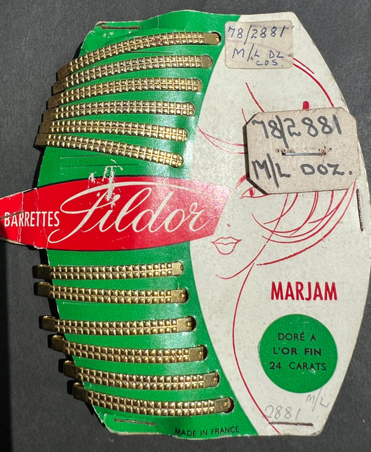 Salesman's Sample of 12 Vintage French Gold Hair Clips
