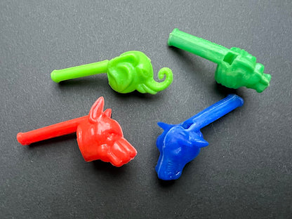 4 Vintage Animal Head Whistles  - Made in Hong Kong