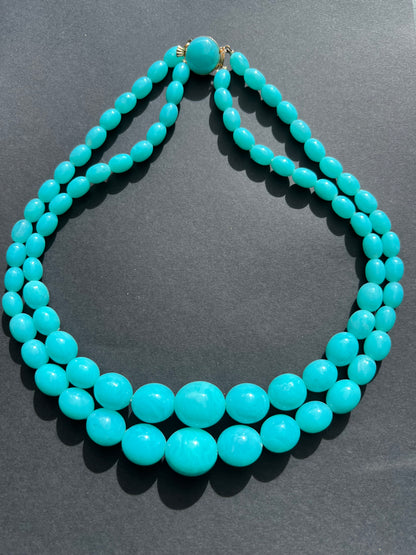 Vintage Blue Bead Double Strand Necklace