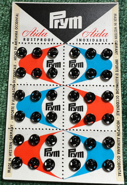 Wholesale Box of 8 Sheets of 36 PRYM 8mm Black PRESS STUDS