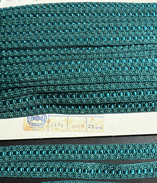 Unusual Vintage Teal Upholstery Trim / Braid 1.5cm wide - 25m or 14m