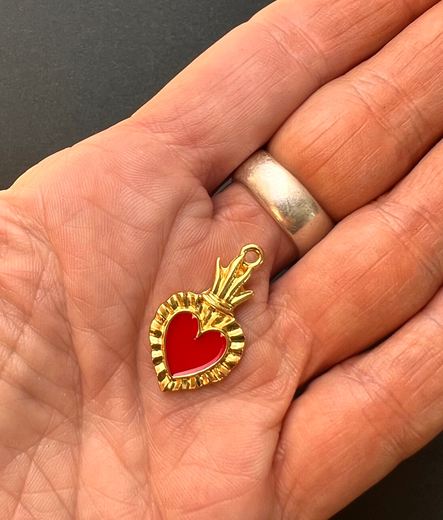 Enamel Flaming Heart Charm / Pendant