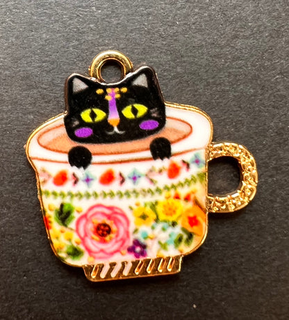 Cats in Teacups 2cm Enamel Charms