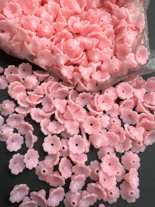 100 Pretty Pink Vintage Flower Buttons / Beads- 8mm tall, 12mm wide