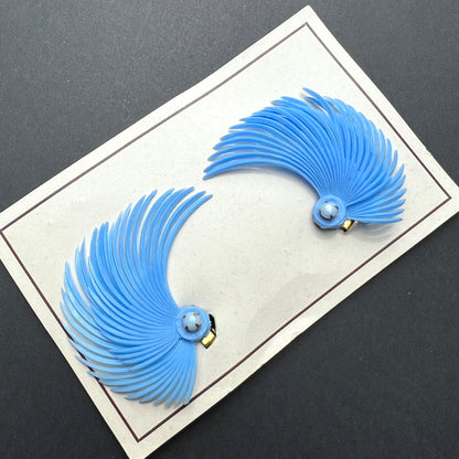 A Dynamic Blue Swoosh of an Earring...Vintage 1950s Clip-on Earrings