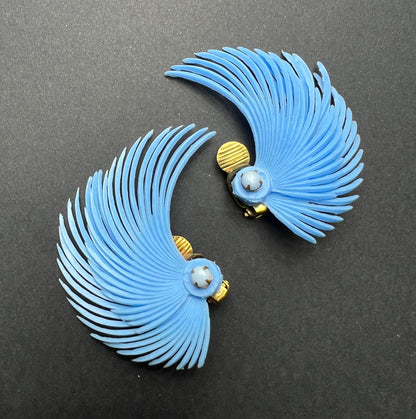 A Dynamic Blue Swoosh of an Earring...Vintage 1950s Clip-on Earrings