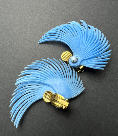 A Dynamic Blue Swoosh of an Earring...Vintage 1950s Clip-on Earrings