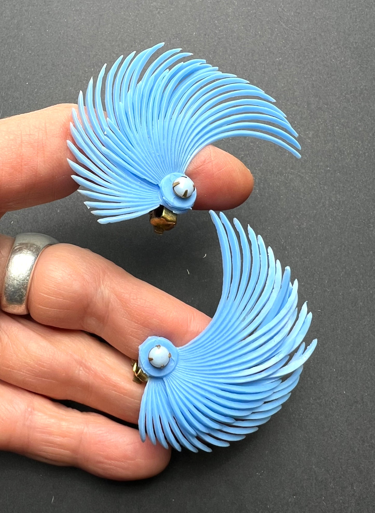 A Dynamic Blue Swoosh of an Earring...Vintage 1950s Clip-on Earrings