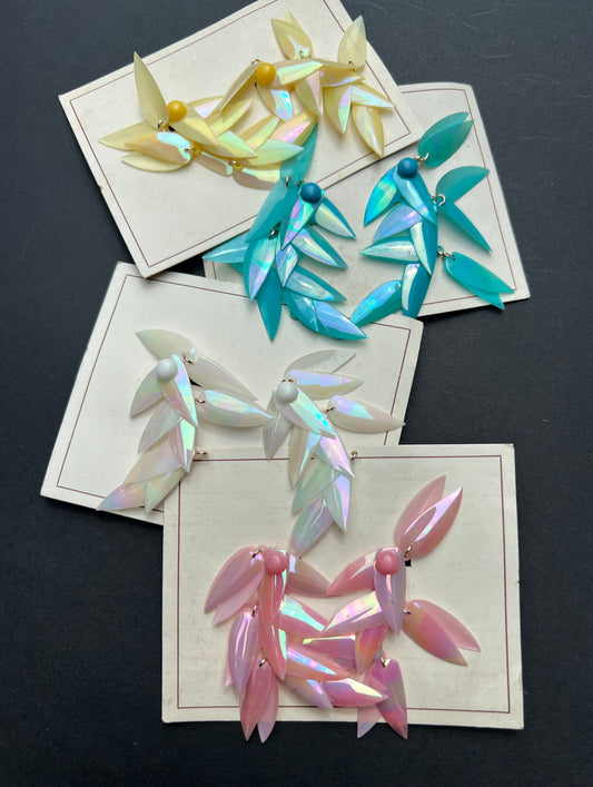 Shimmery Iridescent Vintage 6cm Clip On Earrings- Choice of Colours