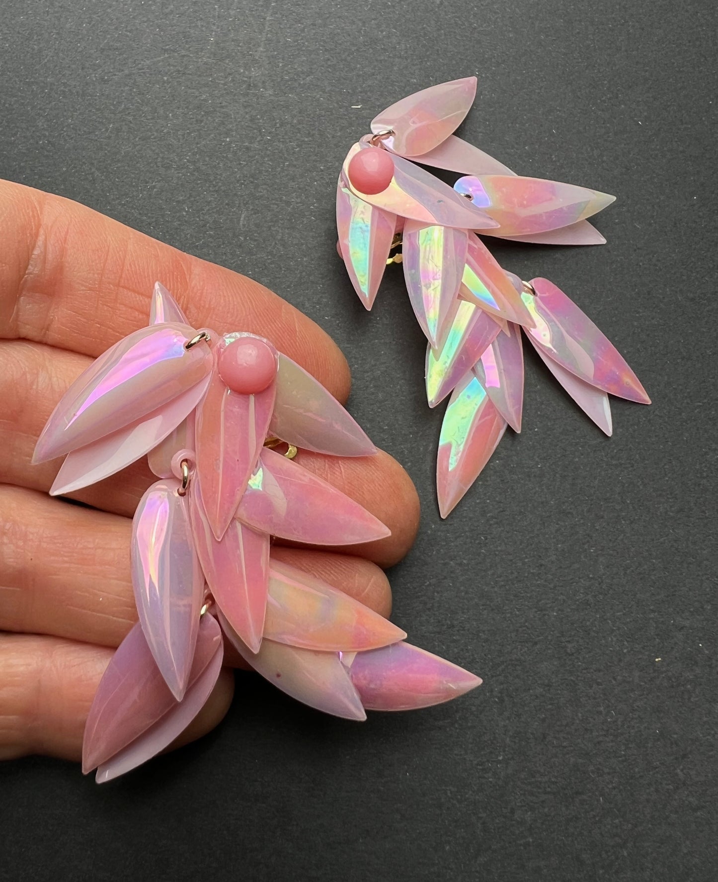 Shimmery Iridescent Vintage 6cm Clip On Earrings- Choice of Colours