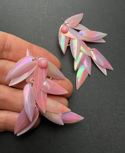 Shimmery Iridescent Vintage 6cm Clip On Earrings- Choice of Colours