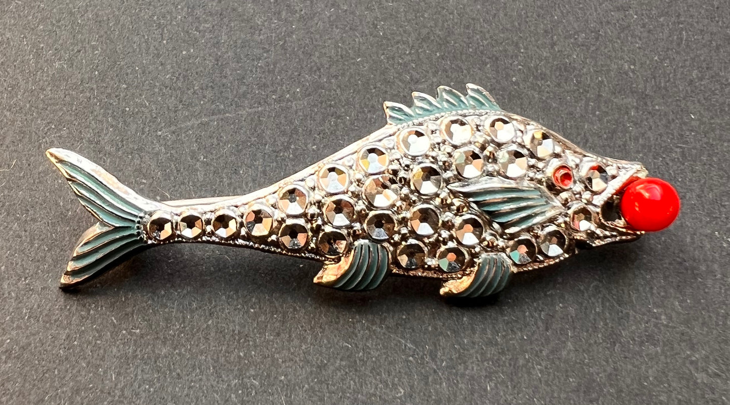 Vintage Faux Marcasite Fish with Ball Brooches