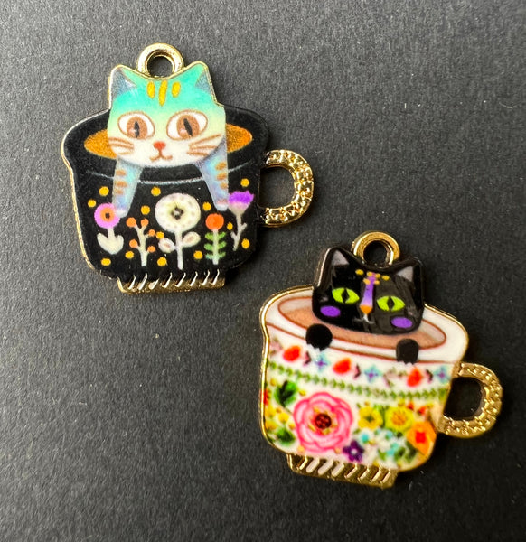 Cats in Teacups 2cm Enamel Charms