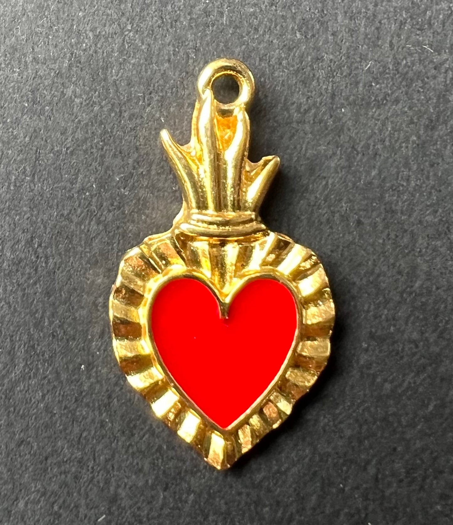 Enamel Flaming Heart Charm / Pendant