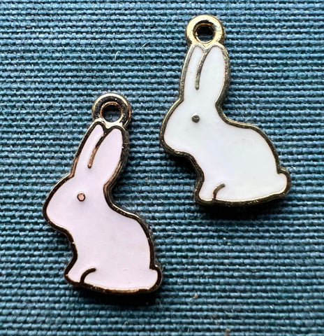 Little 1.5cm Pink or White Enamel Rabbit Charm / Pendant