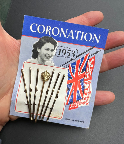 Original Unused 1953 Queen Elizabeth CORONATION Hair Pins with CROWN