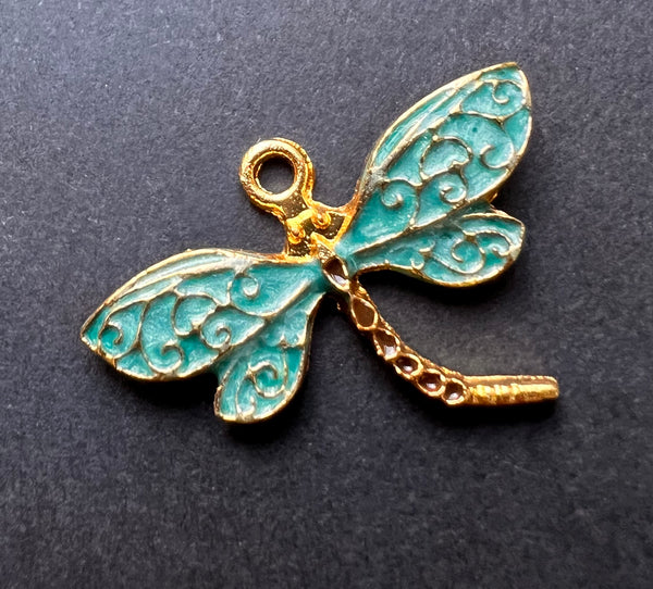 Pretty Turquoise Enamel 2.8cm Dragonfly Charm / Pendant