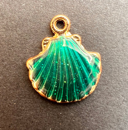 1.5cm Enamel Seashell Charm - Turquoise or Sparkly Turquoise