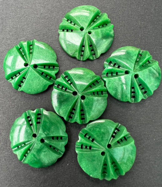 6 Jade Green Vintage French 2.2cm Buttons