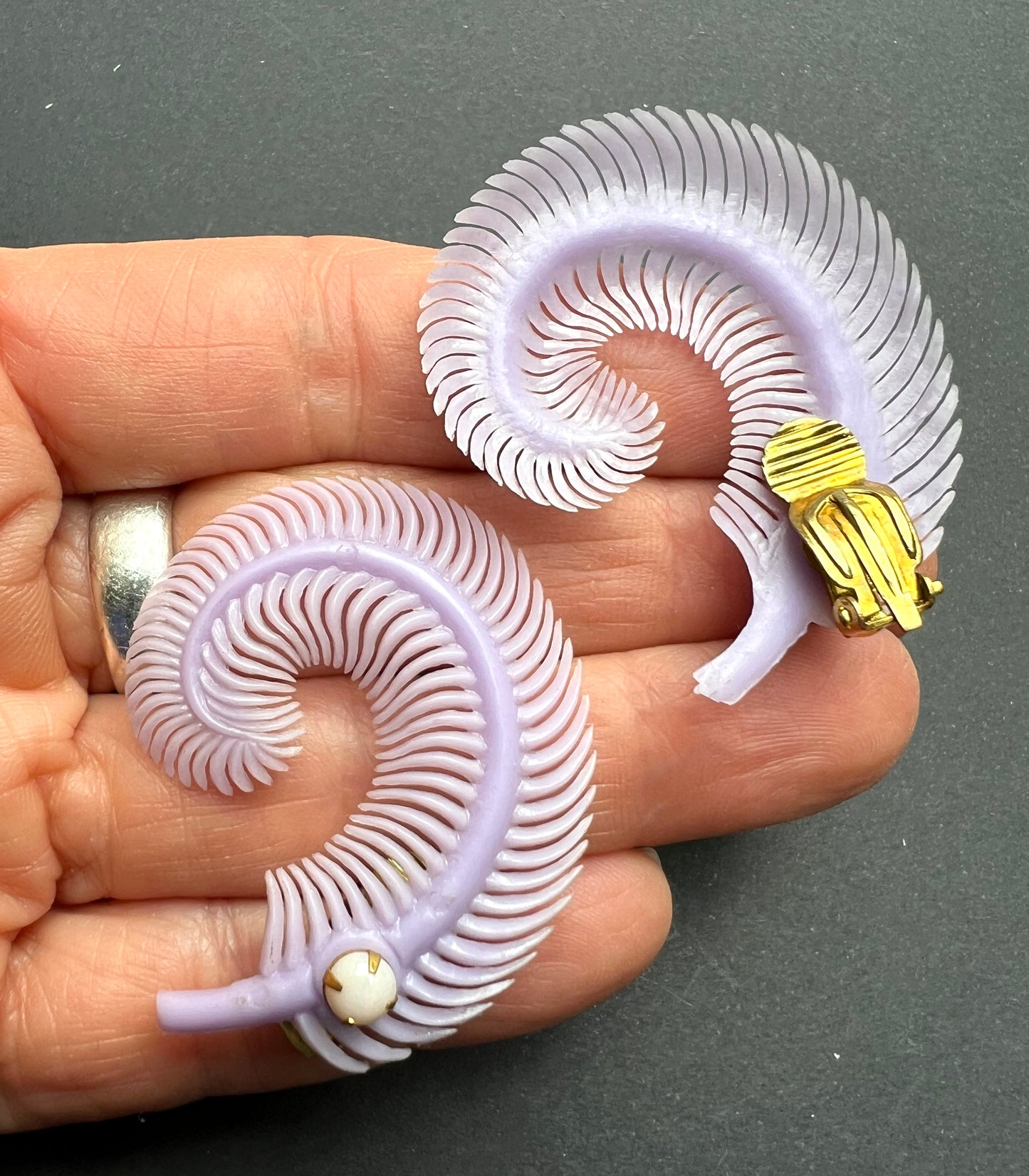 Delightful Pale Lavender Feather Vintage Clip-on Earrings