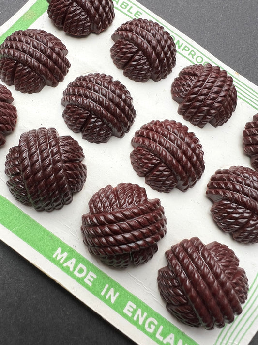 1940s Made in England Bakelite Brown Buttons -Choice of 3 Sizes - 12 on Display Card