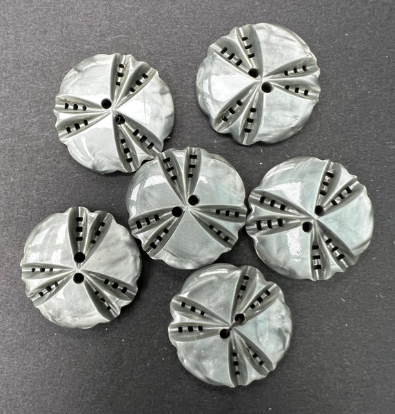 6 Shiny Platinum Grey Vintage French 2.2cm  Buttons