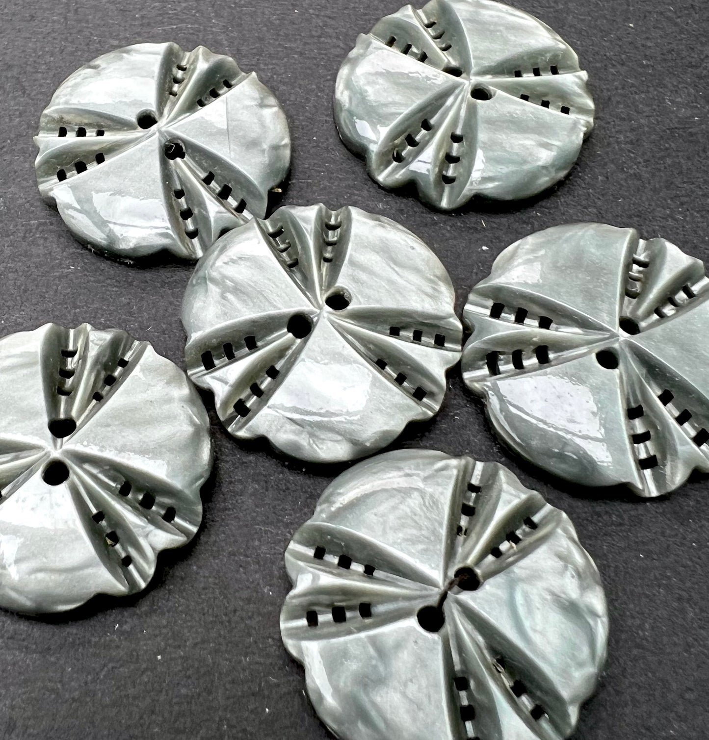 6 Shiny Platinum Grey Vintage French 2.2cm  Buttons