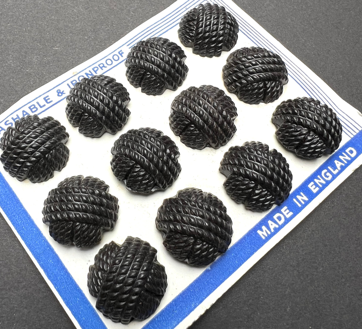 Black Bakelite 1940s Made in England Buttons -Choice of 1.5cm, 1.7cm or 2.2cm